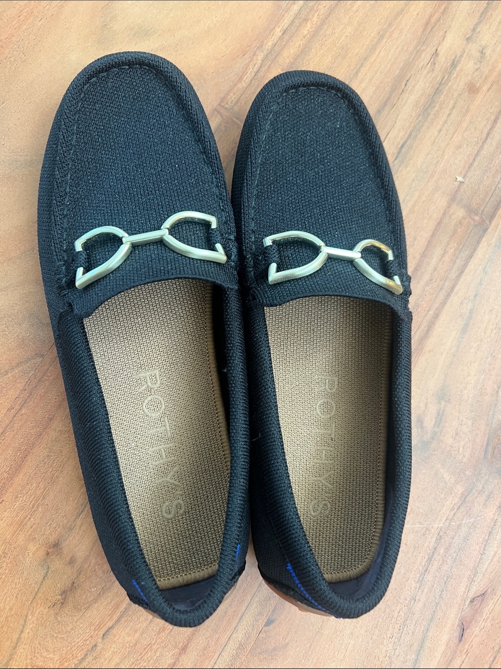 NEW Rothy's Black Knit Loafers with Gold Chain Accent